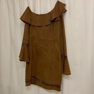 Camel Suede One-Shoulder Dress
